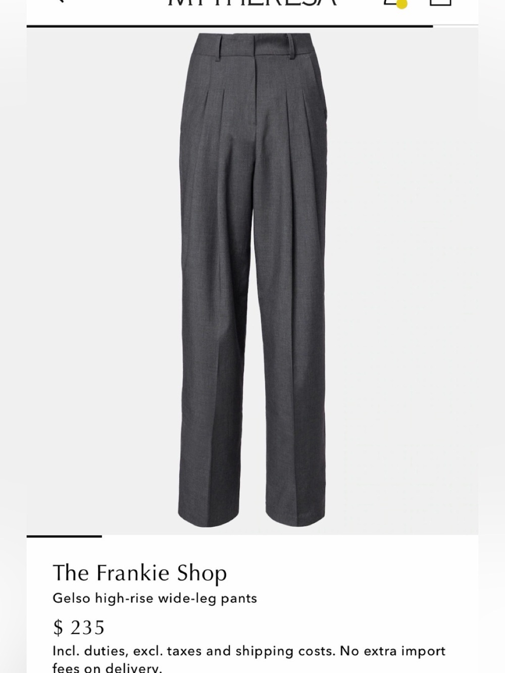 The Frankie Shop Charcoal Wide-Leg High-Rise Trousers